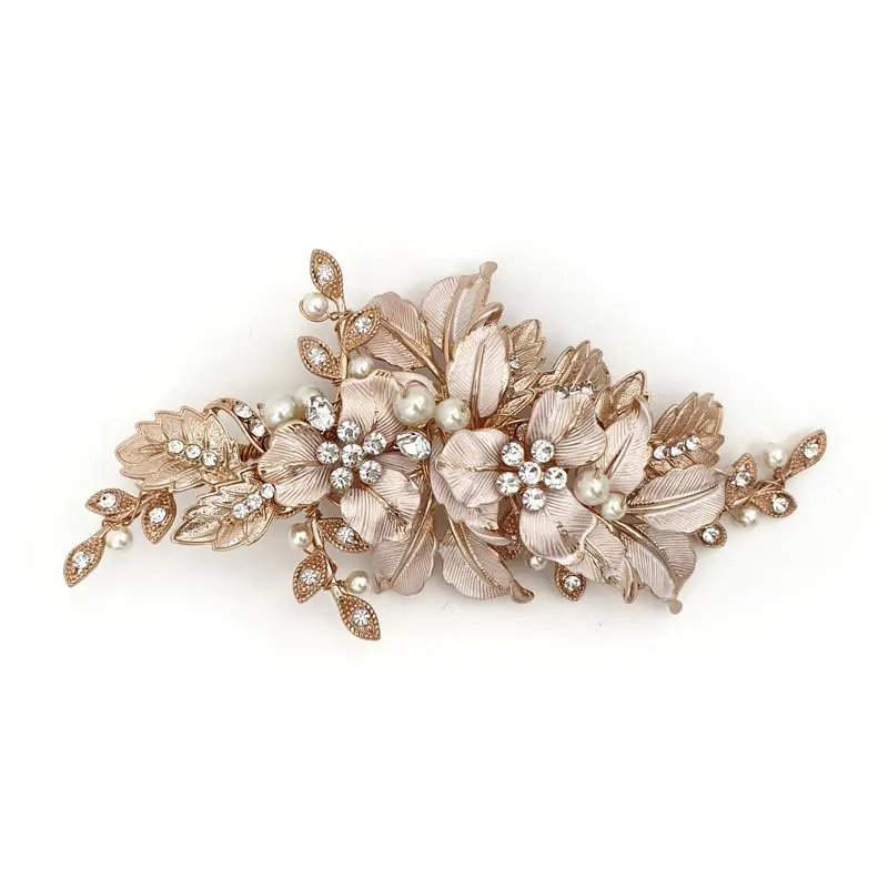 Rose gold floral bridal hair clip