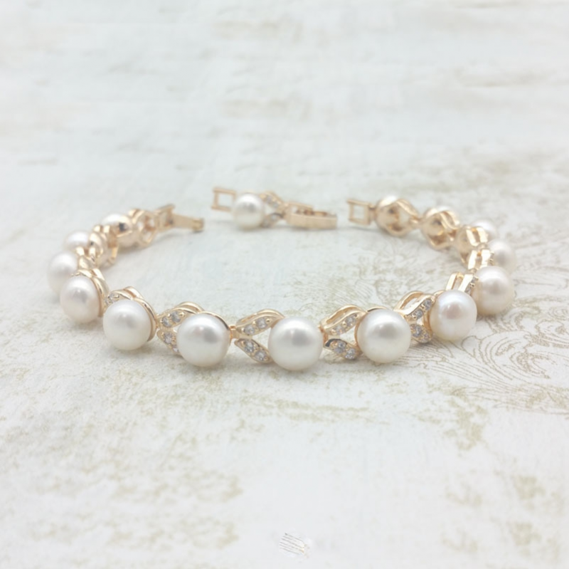 Champagne gold pearl bridal bracelet