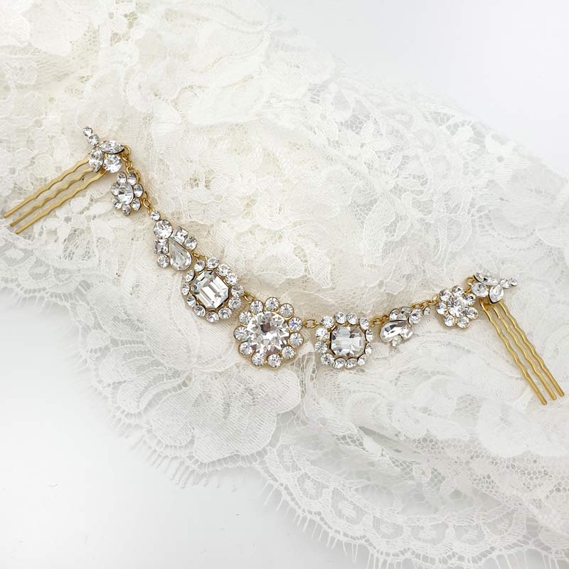 Gold crystal bridal hair piece
