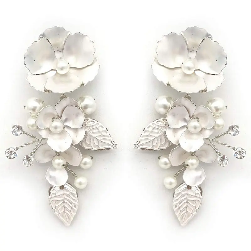 Silver floral pearl earrings