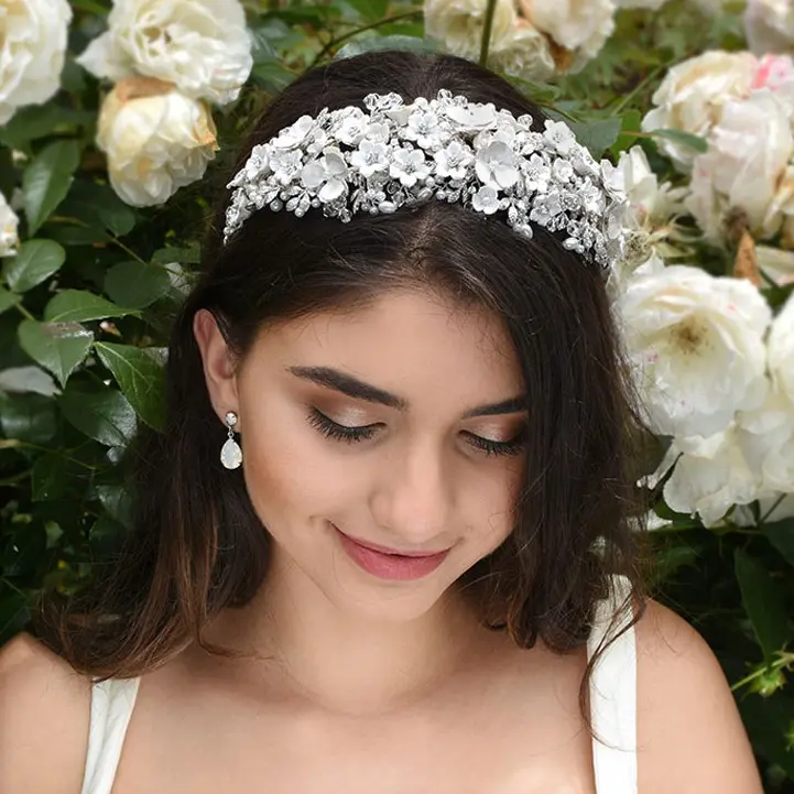 Wide floral bridal headband