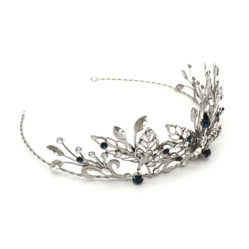 Silver blue crystal bridal crown