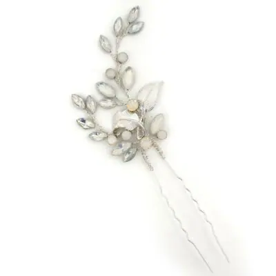 Silver opal hair pin