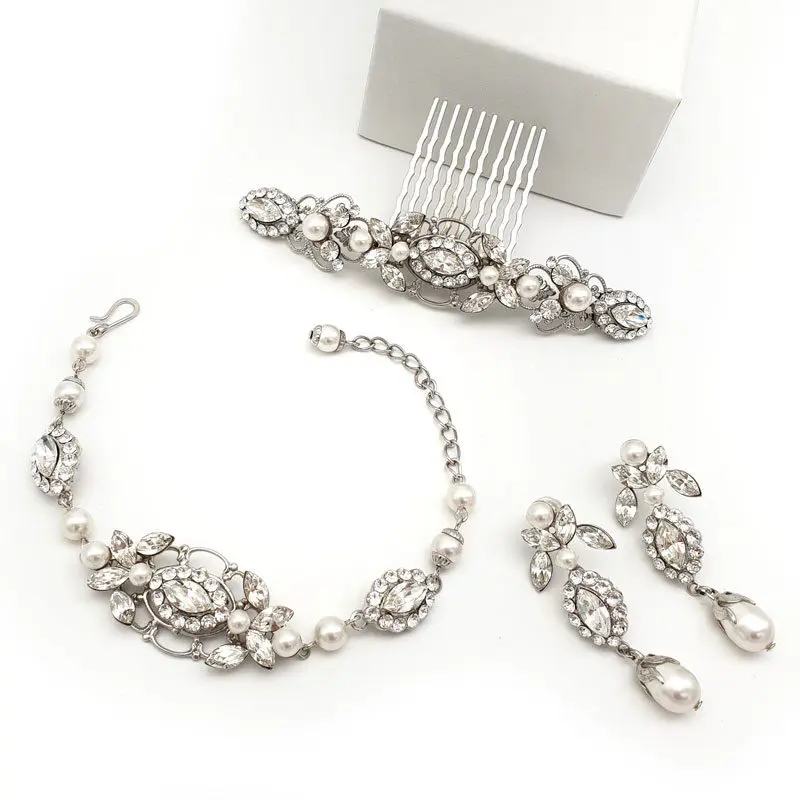 Swarovski crystal and pearl bridal jewellery set