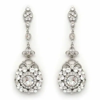 swarovski crystal long drop bridal earrings