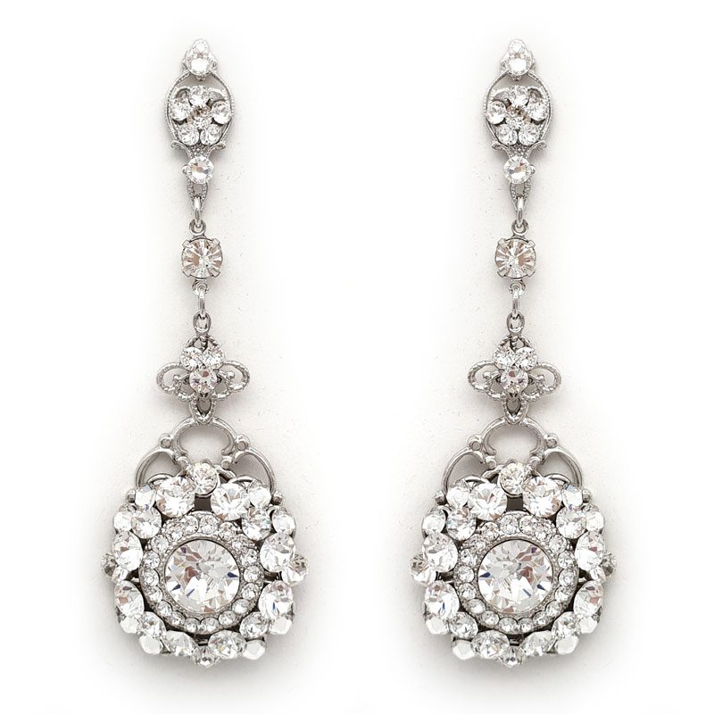swarovski crystal long drop bridal earrings