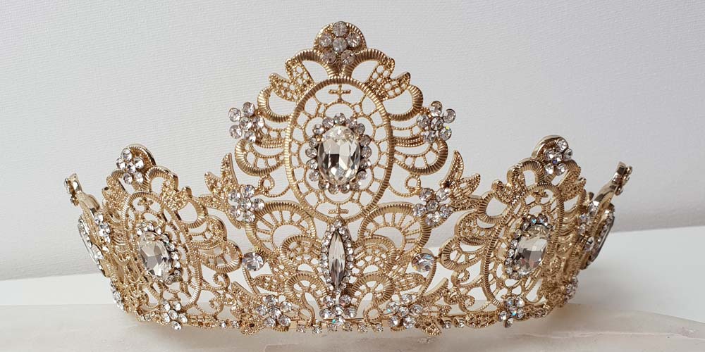 tall gold crystal bridal crown