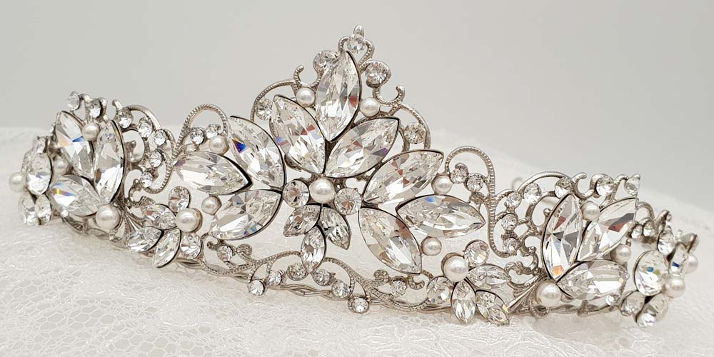 swarovski crystal and pearl bridal tiara or crown