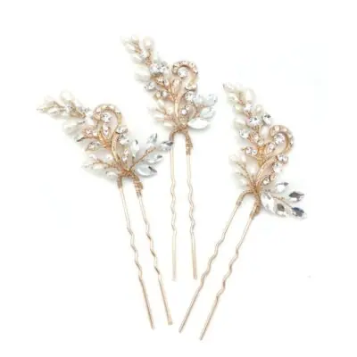 rose gold pearl and crystal hair pin