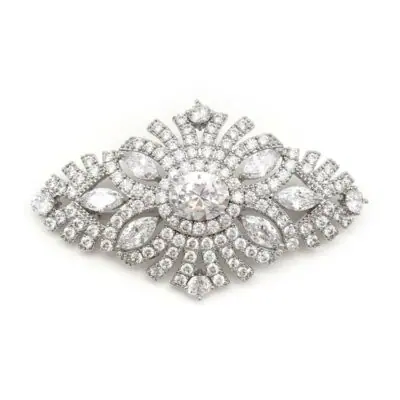 silver cz vintage bridal brooch