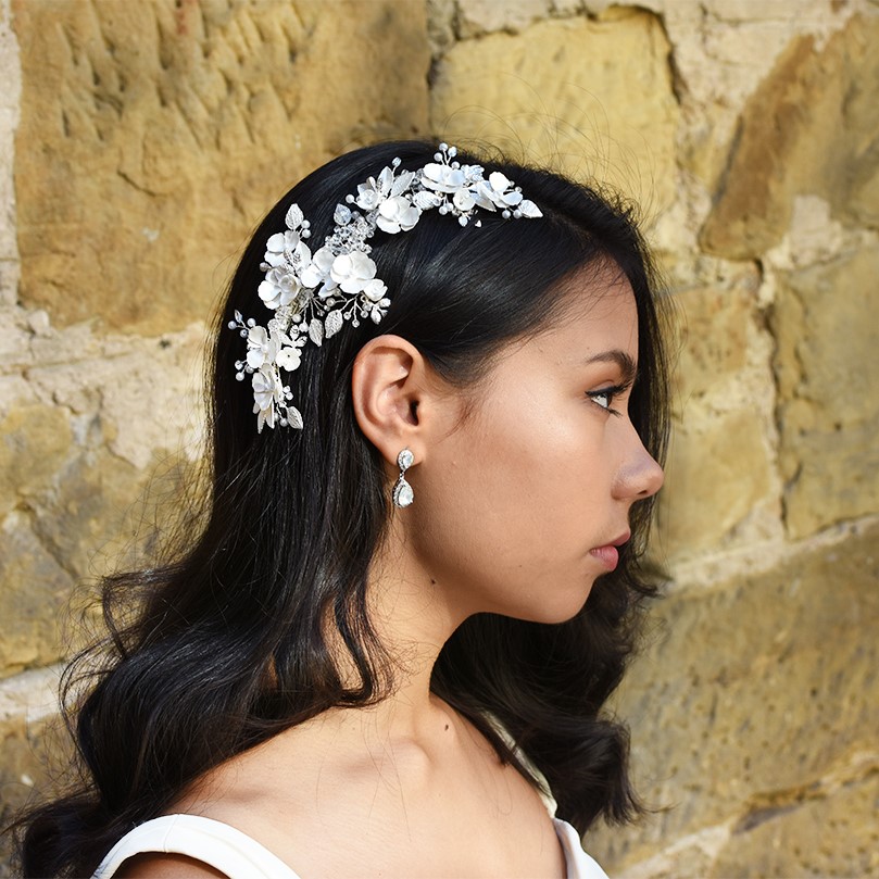 silver floral bridal hair comb