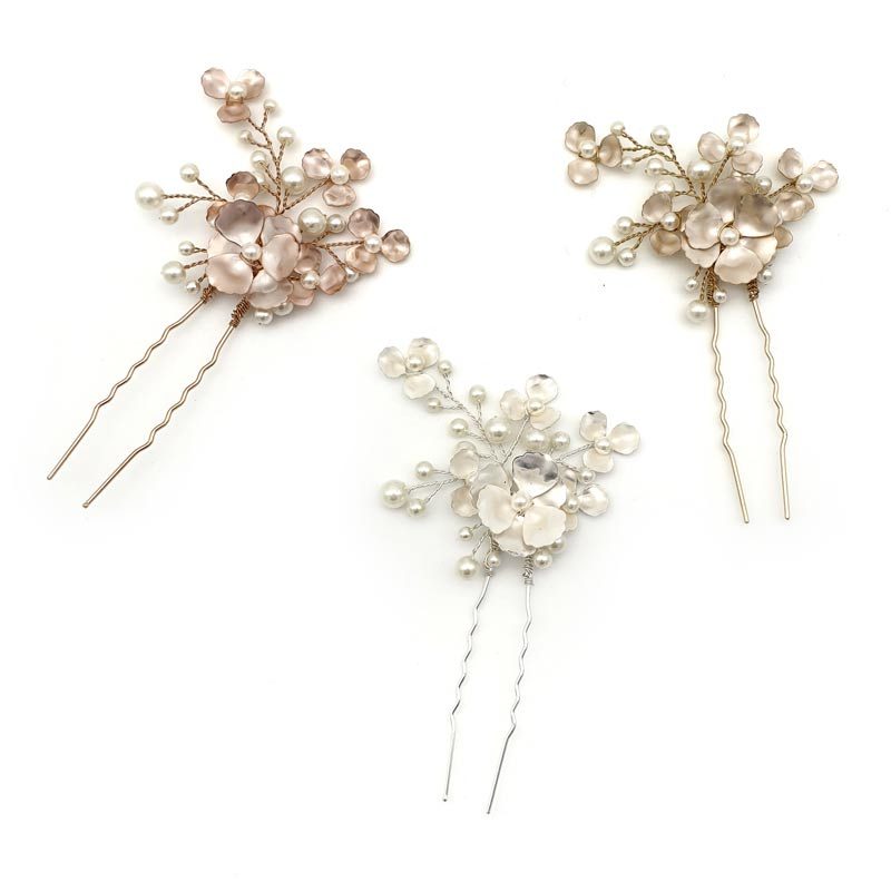 'Adora' Floral Pearl Hairpin (Silver/Gold/Rose Gold)