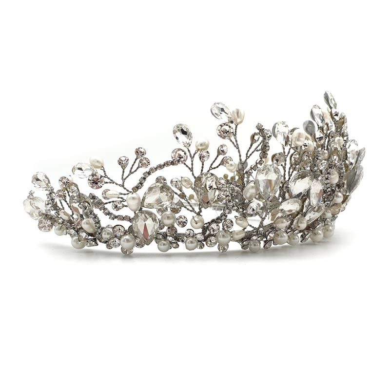Large crystal and pearl bridal crown