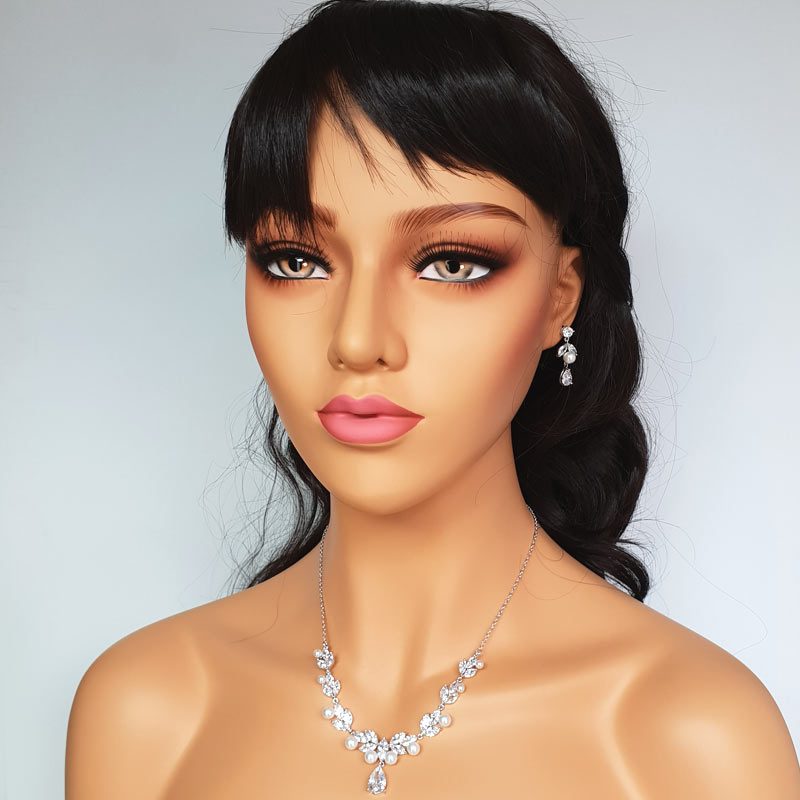pearl and cz bridal necklace set