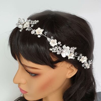 silver floral hair vine