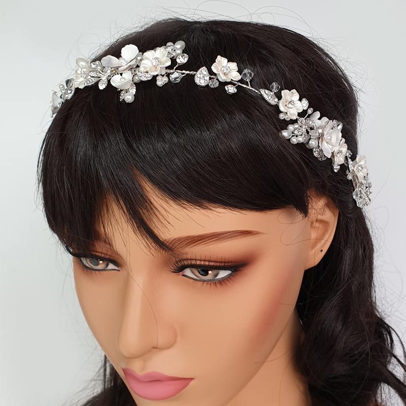 silver floral bridal hair vine