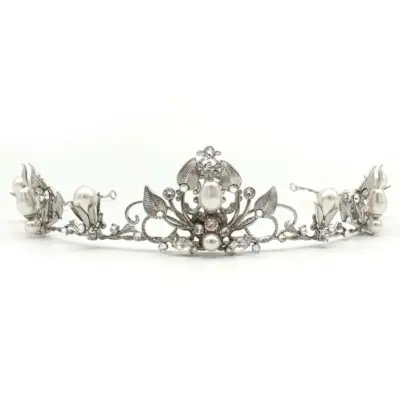 silver vintage pearl and crystal bridal crown