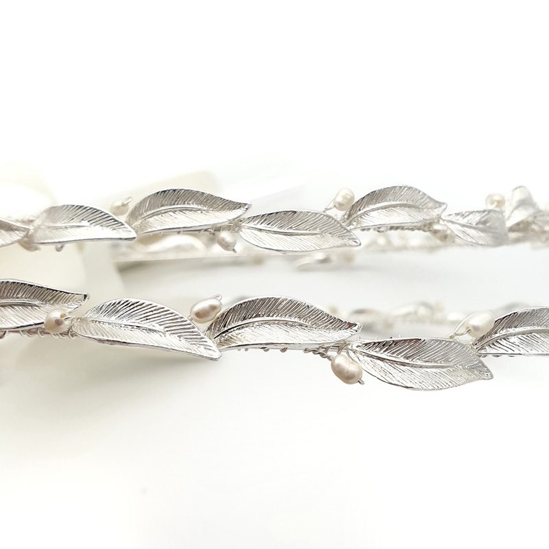 Silver pearl and olive leaf wedding stefana