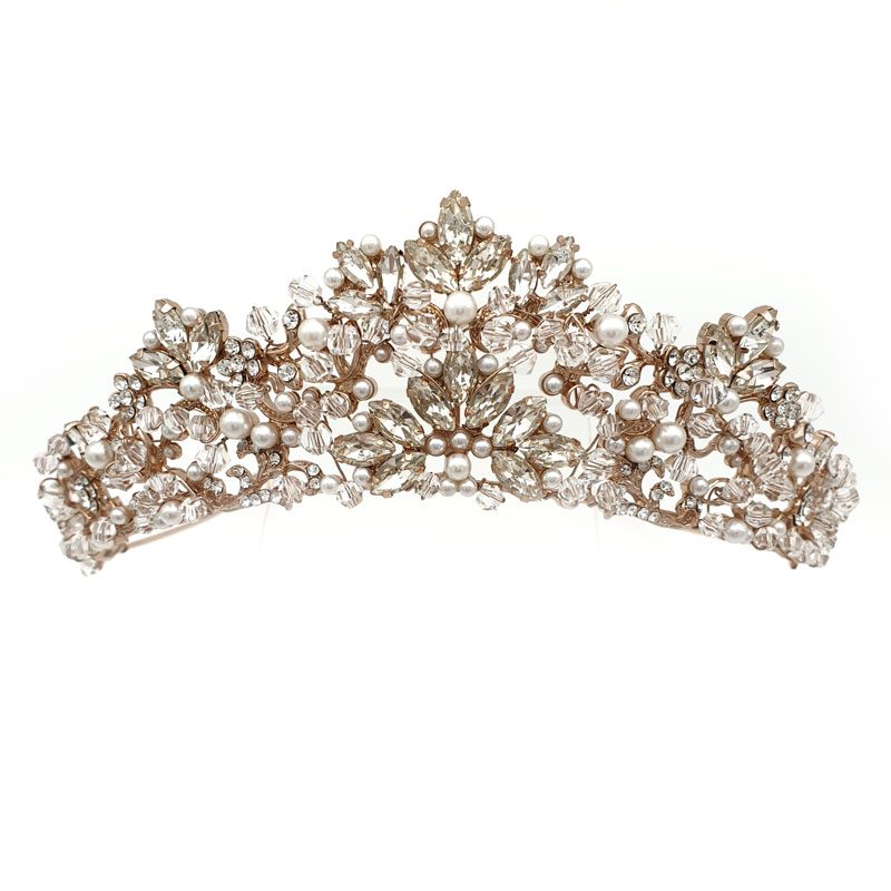 Rose gold pearl and crystal bridal crown
