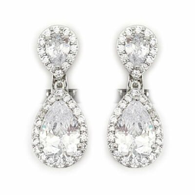 silver paved pear drop earrings