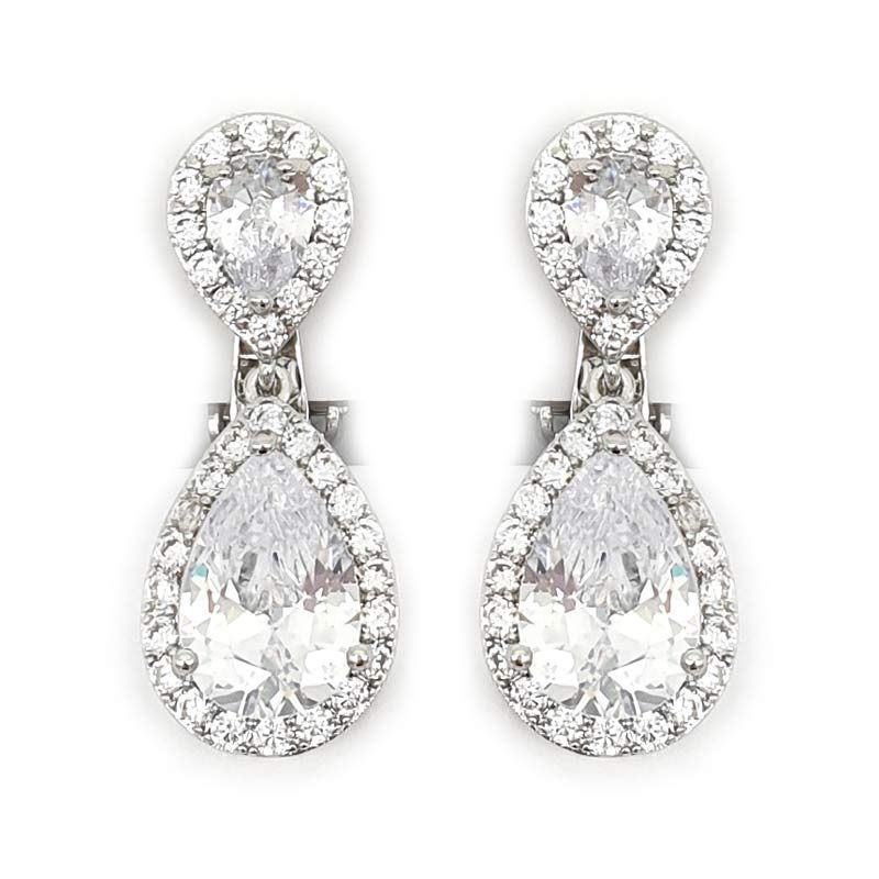silver paved pear drop earrings