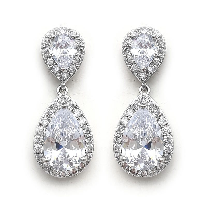 silver paved drop earrings