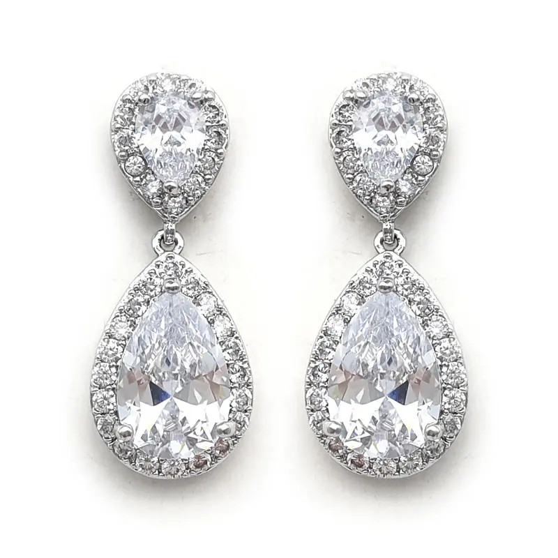Silver paved drop earrings