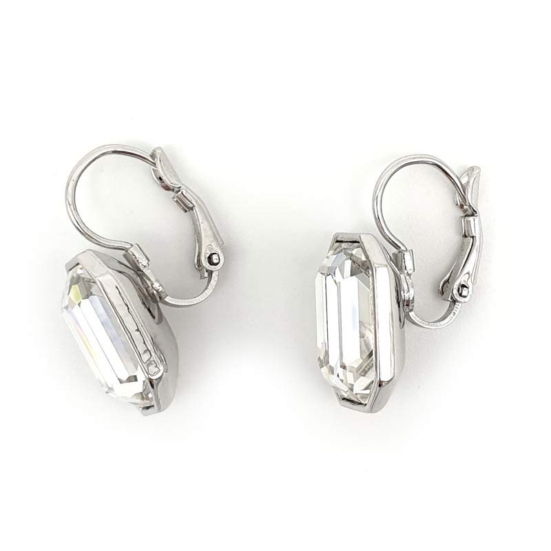 silver emeral cut crystal drop earrings