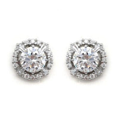 silver cz paved earrings