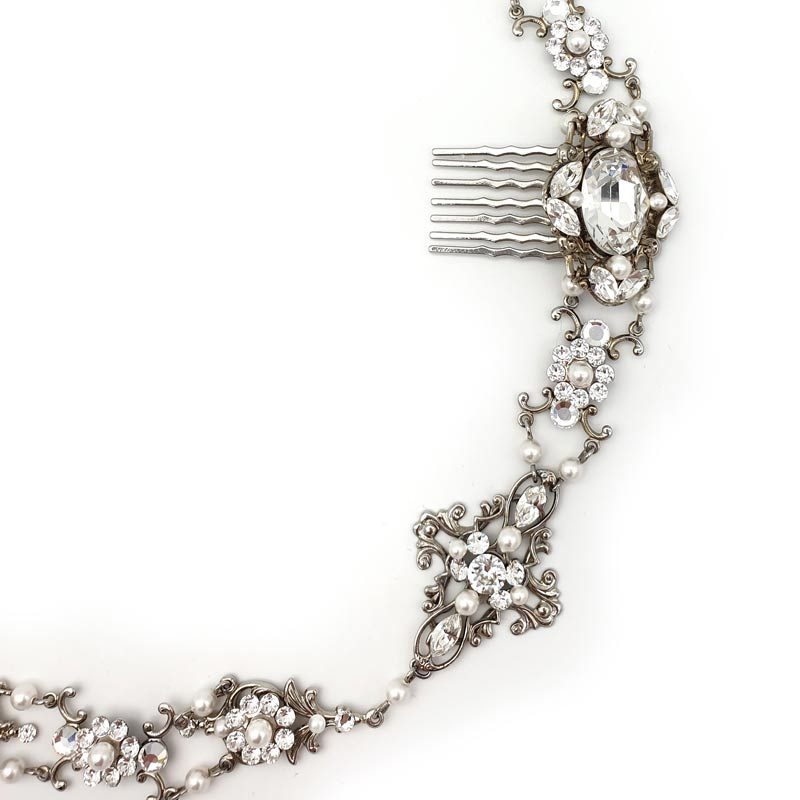 Swarovski pearl and crystal ribboned headband
