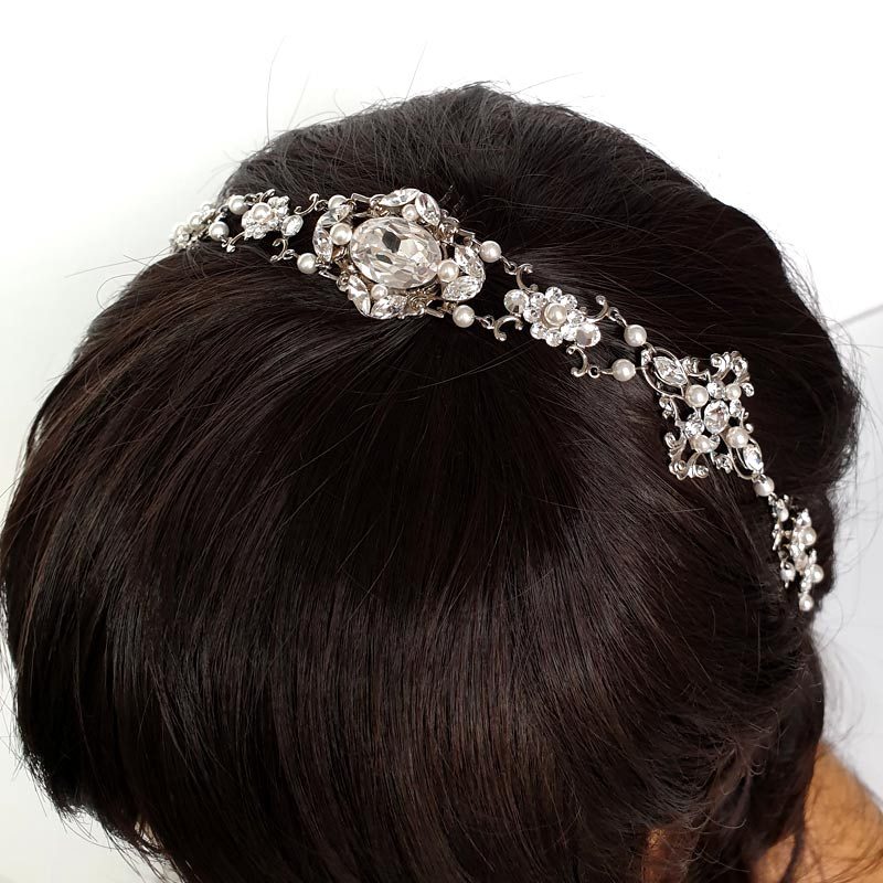 crystal and pearl bridal headband