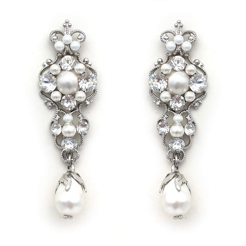 Swarovski crystal and pearl bridal earrings