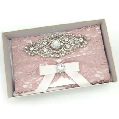 dusty pink lace bridal garter set