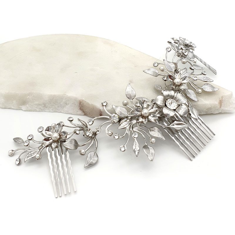 crystal and pearl floral hair comb