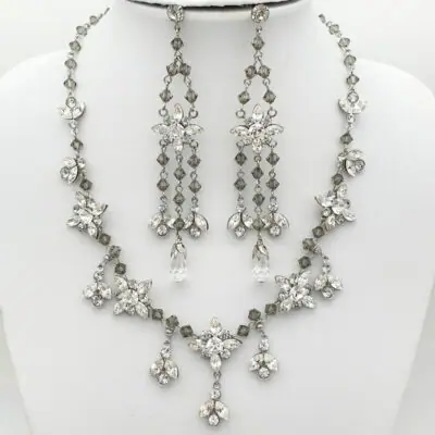 Grey Swarovski crystal necklace set