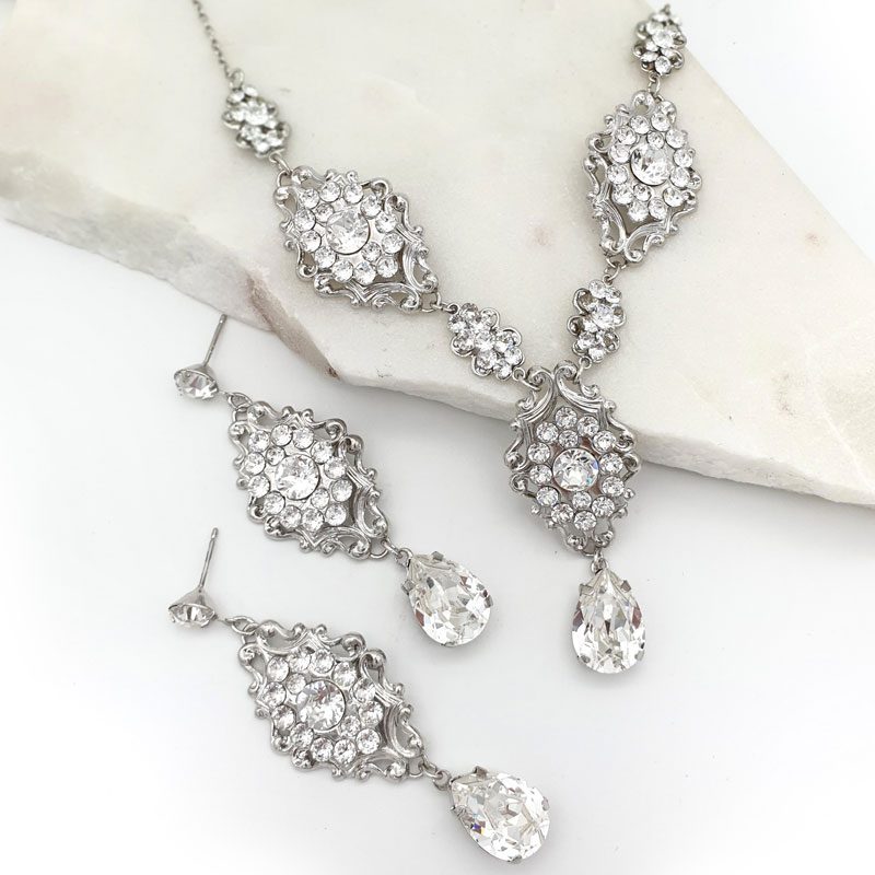 Silver bridal necklace set
