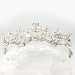 Silver pearl and crystal bridal tiara