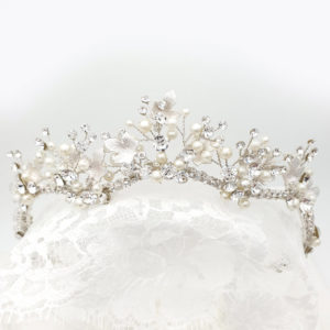 Silver pearl and crystal bridal tiara