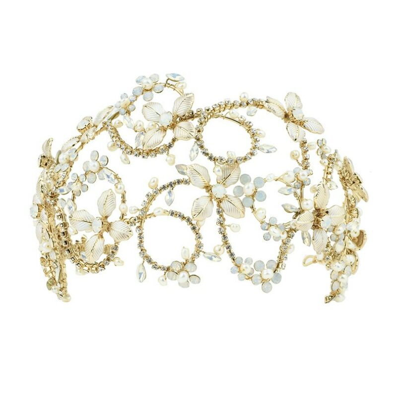 Gold wide floral bridal headband