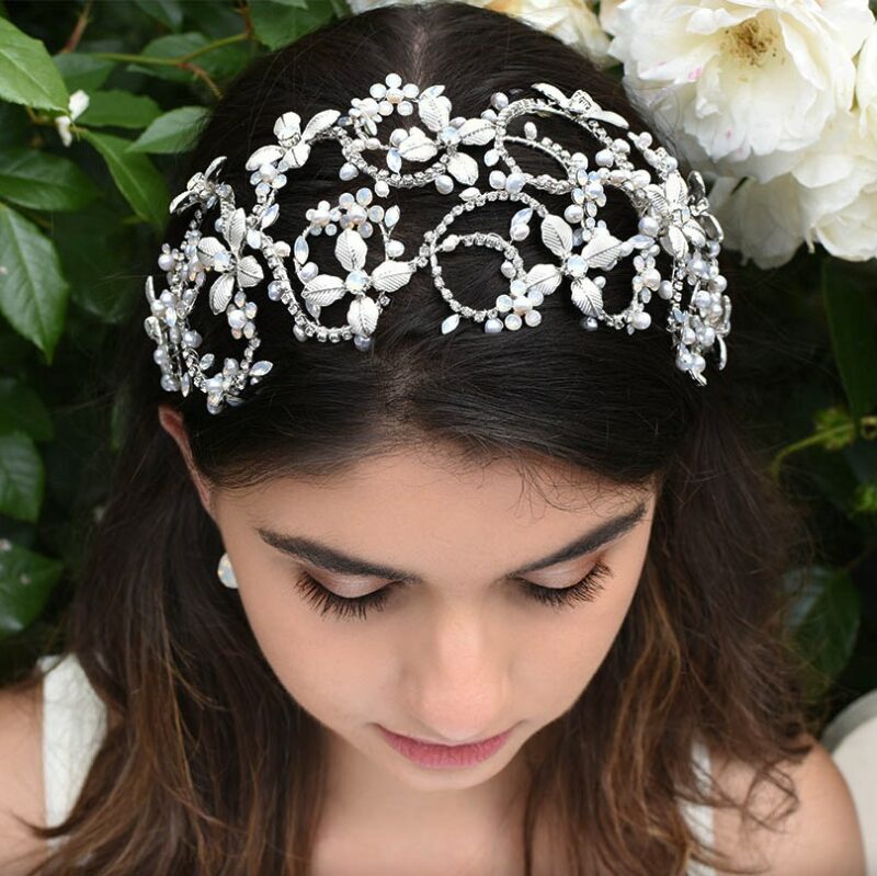 Silver wide floral headband