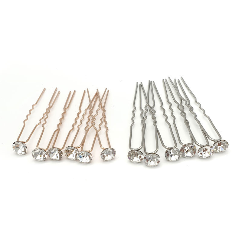 Silver and rose gold crystal hair pins