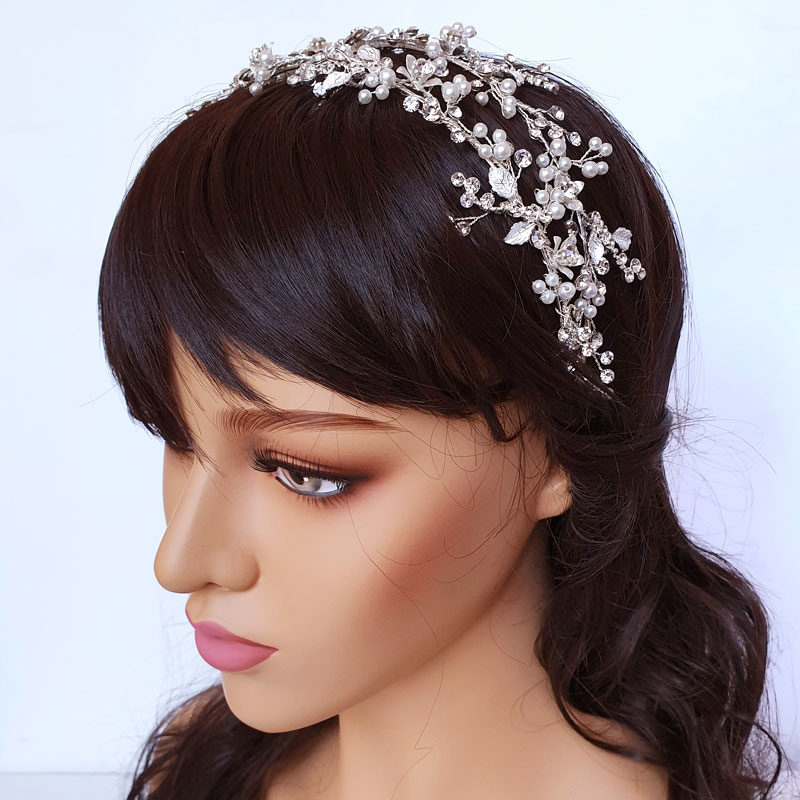 Floral pearl bridal headband