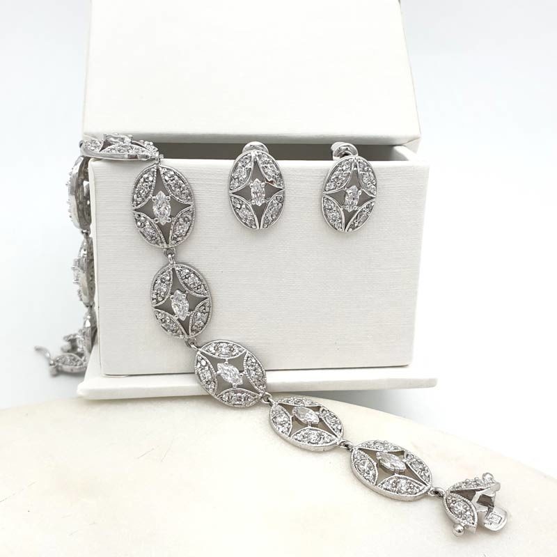 Silver art deco bracelet and earrings set