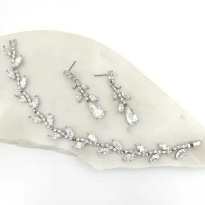 Silver leaf bracelet and earring set