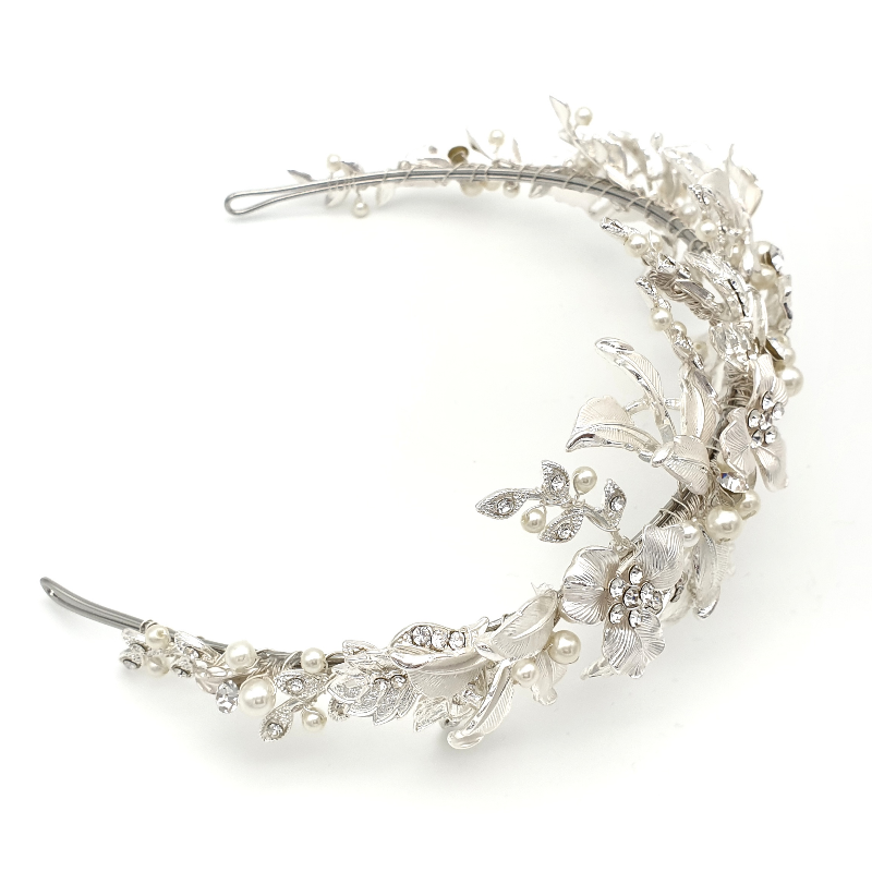 Silver floral bridal headband