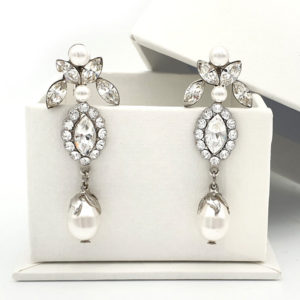 Silver pearl drop clip on bridal earrings