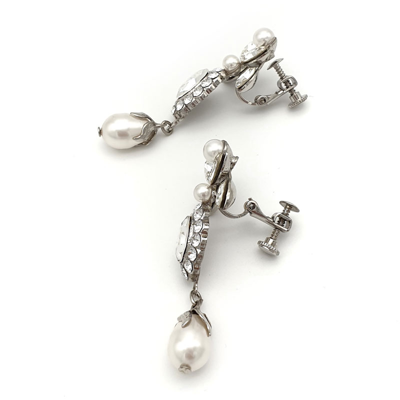 Silver pearl Swarovski clip on earrings