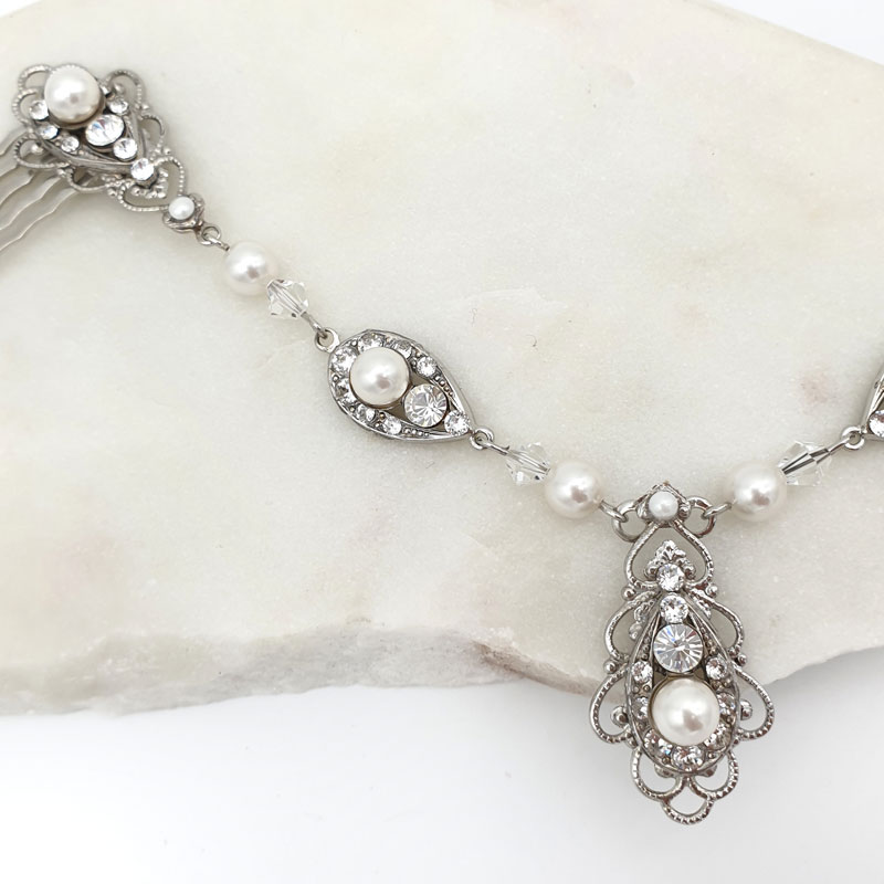 swarovski pearl and crystal bridal hair piece