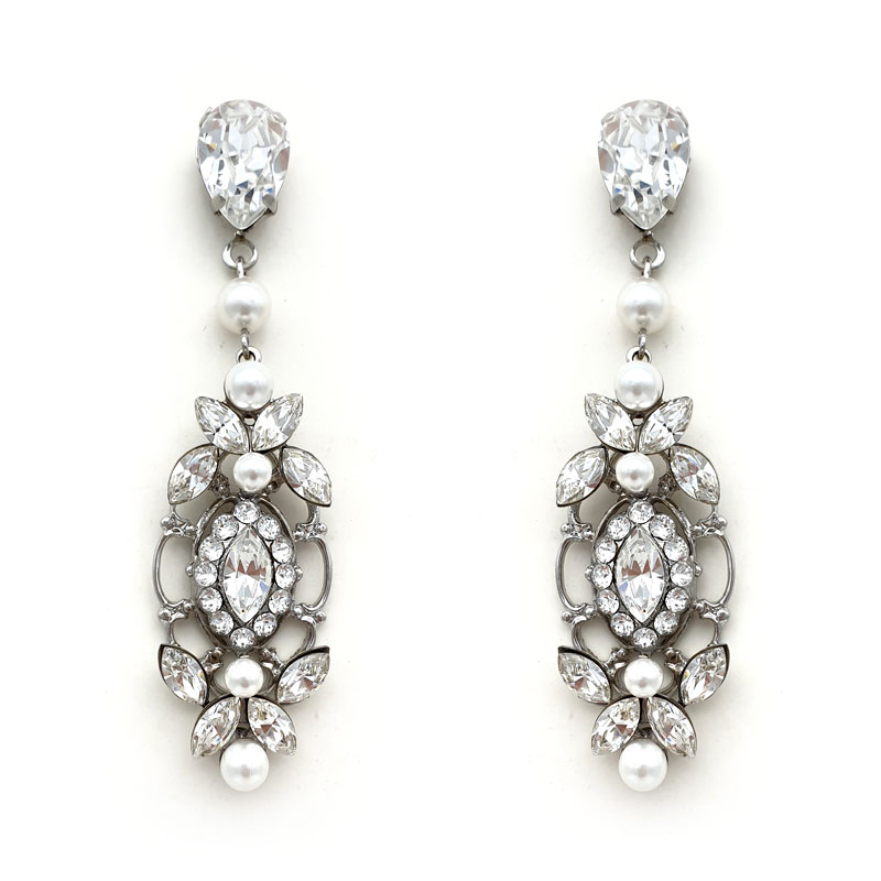 Swarovski crystal and pearl large drop earrings