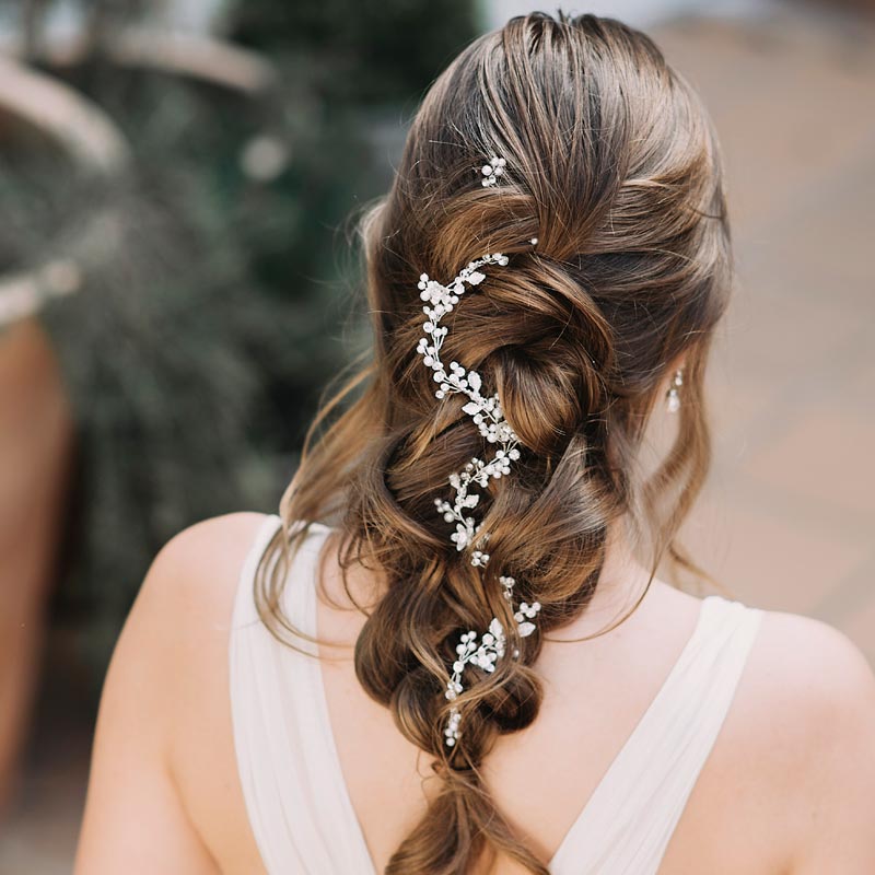 Pearl and crystal floral hair vine